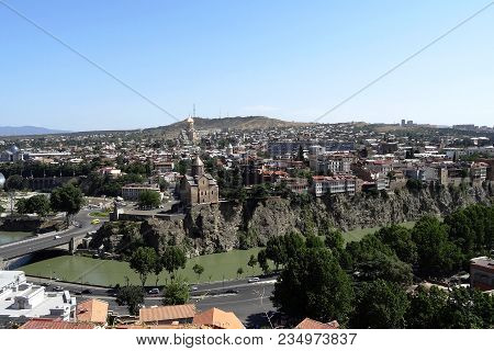 Beautiful View Of The Old Part Of The City, The River. Background