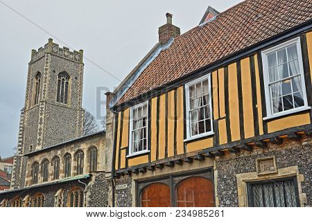Norwich, Uk - March 30, 2018: A Timbered Framed House (located On Colegate And Built By Henry Bacon 