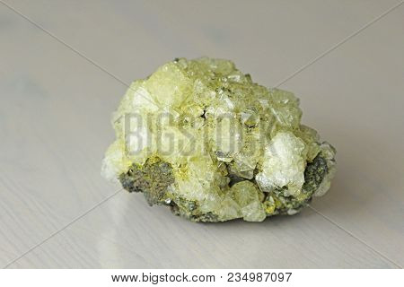 Sulfur Mineral. Yellow Crystals Of Mineral Sulfur.