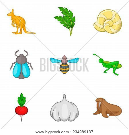 Animal World Icons Set. Cartoon Set Of 9 Animal World Vector Icons For Web Isolated On White Backgro