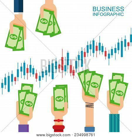 Money In Hand. Hand Money Vector. The Graph Of The Stock Market