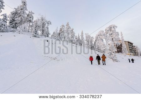 Editorial: Rukatunturi, Finland, 28th December 2018. Rukatunturi Ski Jumping Hill At Ruka Ski In Win