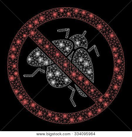 Glowing Mesh No Fly Insect With Lightspot Effect. Abstract Illuminated Model Of No Fly Insect Icon. 