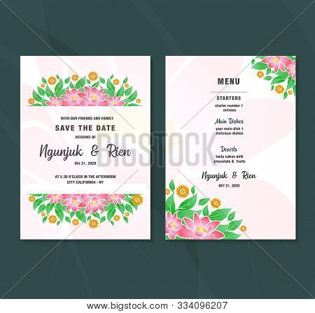 Modern Wedding Invitation Card With Beautiful Flowers Premium Vektor
