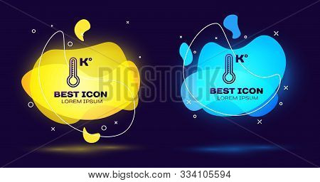Black Meteorology Thermometer Measuring Heat And Cold Icon Isolated On Blue Background. Temperature 