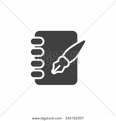 Ink Pen And Notebook Page Vector Icon. Filled Flat Sign For Mobile Concept And Web Design. Note Pad 