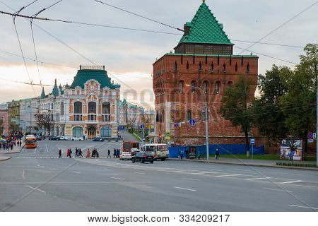 Nizhny Novgorod, Russia - September 28, 2019: View Of Minin And Pozharsky Square, Dmitrievskaya Towe