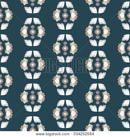 Vector Folklore Floral Chains On Deep Green Seamless Pattern Background.