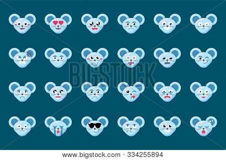 Emoji Cute Animal Mouse Expression Emotions Set