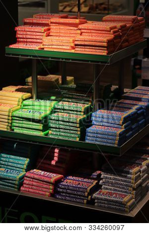 Amsterdam Schiphol Airport, The Netherlands - September 24th 2019: Tony Chocolonely Chocolate, A Dut