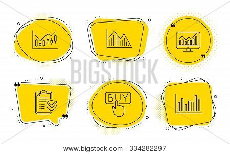 Survey Checklist, Financial Diagram And Bar Diagram Signs. Chat Bubbles. Investment Graph, Statistic