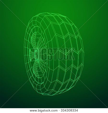 Automobile Rubber Car Wheel Tire And Rim. Wireframe Low Poly Mesh Vector Illustration. Auto Service 