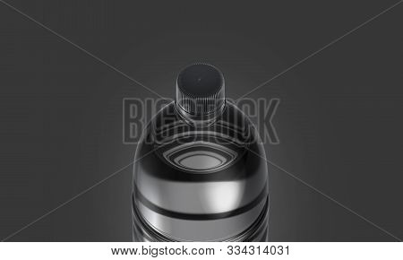 Blank Transparent Plastic Bottle With Black Cap Mockup, Dark Background, 3d Rendering. Empty Aerated