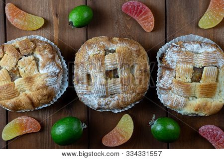 Sweet Pastries On A Wooden Background.sweet Pastries On A Wooden Background