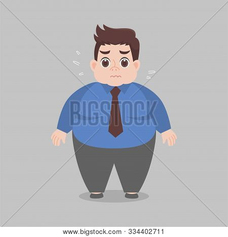 Big Fat Working Woman Worry Wearing Work Clothes, Healthcare Concept Cartoon Healthy Character Flat 