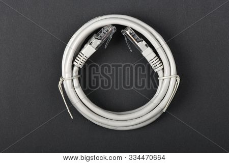 Path Cord, Ethernet Cable, Network Cable Cat6 Flat 2m Rj45 Lan Internet Isolated On Black Background