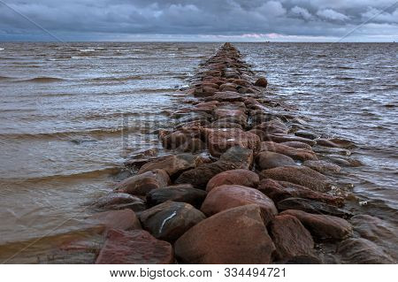 Old Stone Mole In Parnu Bay. Was Built In 1863-1864. The Length Is About Two Kilometers. Parnu Bay I