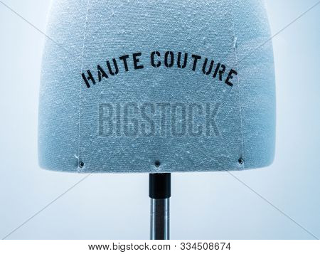 Haute Couture Signage On Mannequin Made From Fine Luxury Garment Textile In Luxury Fashion Store Ate