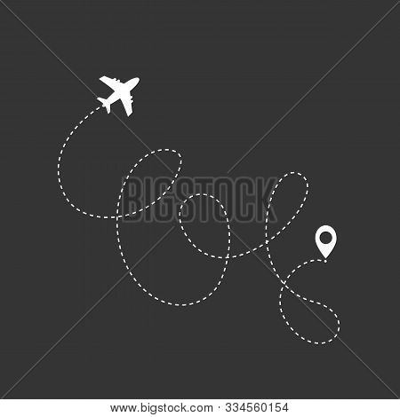 Airplane Line Path Icon Of Air Plane Flight Route With Start Point And Dash Line Trac. Vector Illust
