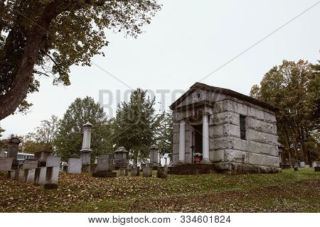 Bennington, Vermont - October 1st, 2019:  Bennington Centre Cemetery On A Cold Fall Day