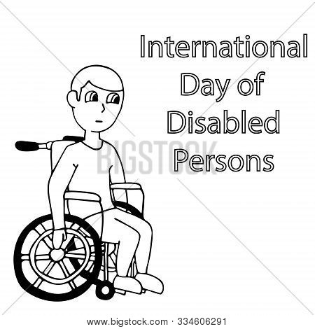 White Man In A Wheelchair. International Day Of Disabled Persons. Isolated Outline Cartoon Stock Vec