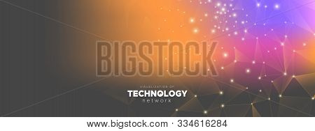 Technology Concept. Magic Big Data Architecture. Pink Triangular Pattern. Violet Futuristic Architec