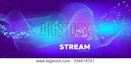 Vector Science Flyer. Matrix Data Stream. Violet Technology Concept. Abstract Binary Flow. Science W