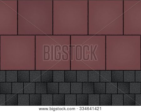 Seamless Pattern Of Cobblestone Pavers And Granite Tiles. Geometric Mosaic Street Tiles. Red Color. 