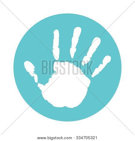 Handprint Kid Icon. Palmprint Child Sign In The Circle Isolated On White Background. Vector Illustra