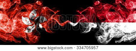 Hong Kong, China Vs Monaco, Monacan Smoky Mystic States Flags Placed Side By Side. Concept And Idea 