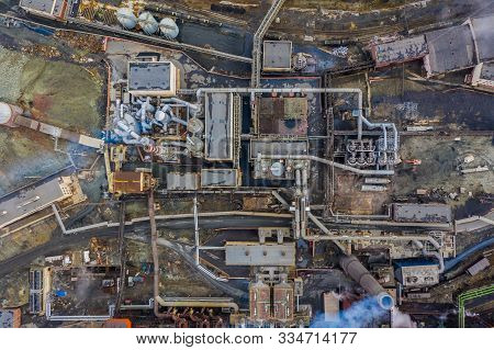 Pollution Of Nature And Air By Copper Plant, A View From Above From The Throne On The Dirty Soil And