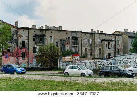 Katowice, Poland - July 26, 2018 - Destoryed Building In Katowice