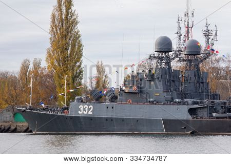 Baltiysk, Kaliningrad Region, Russia  - November 04, 2018: Parchim-class Anti-submarine Russian Corv