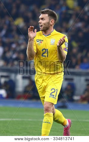 Kyiv, Ukraine - October 14, 2019: Oleksandr Karavaev Of Ukraine Attacks During The Uefa Euro 2020 Qu