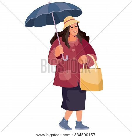 Fashion Girl Walking With Umbrella Isolated On White Background