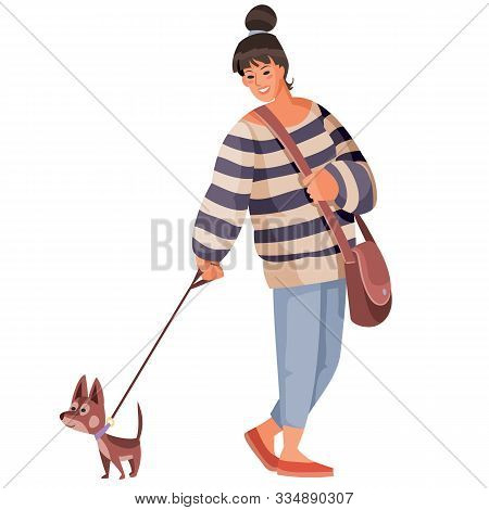 Illustration Of A Little Girl With Her Pet Dog