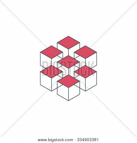 Isometric Logo Design Cube Or Block Set. Mathematical Object With Three-dimensional Effect. Stock Ve