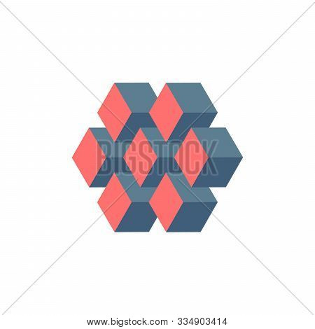 Isometric Logo Design Cube Or Block Set. Mathematical Object With Three-dimensional Effect. Stock Ve
