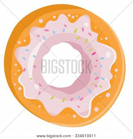 Tasty Donut With Pink Icing, Isolated Object On A White Background,