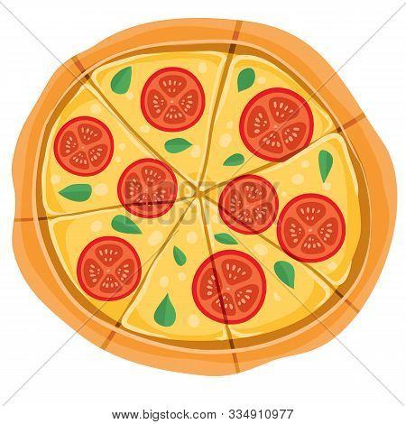Flavored Pizza With Cheese, Basil And Cheese, Isolated Object On A White Background,