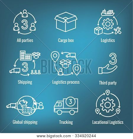 Logistics Icon Set W Buildings, Trucking, People And Shipping Box