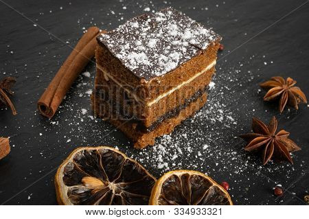 Sponge Cake With Spices And Honey, Piernik, Brown Biscuit