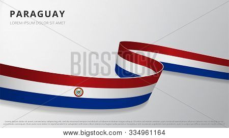 Flag Of Paraguay. Realistic Wavy Ribbon With Paraguayan Flag Colors. Graphic And Web Design Template