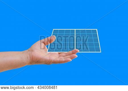 Green Energy Concept. Solar Energy Equipment On A Hand. Closeup With Space For Text.