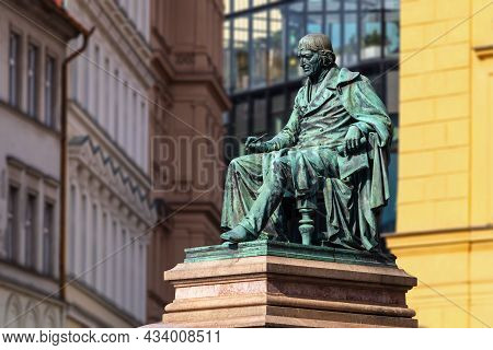 Prague, Czech Republic - 08 13 2021: The Statue Of Josef Jungmann, Czech Poet And Linguist, On Jungm