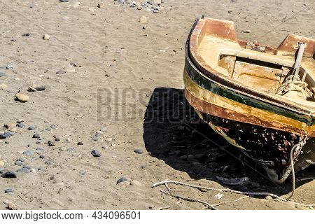Old Abandoned Boat On The Beach In Cabo De Gata, Almeria, Spain