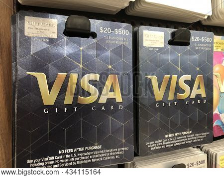 Indianapolis - Circa September 2021: Visa Gift Cards. Visa Facilitates Electronic Funds Transfers Th
