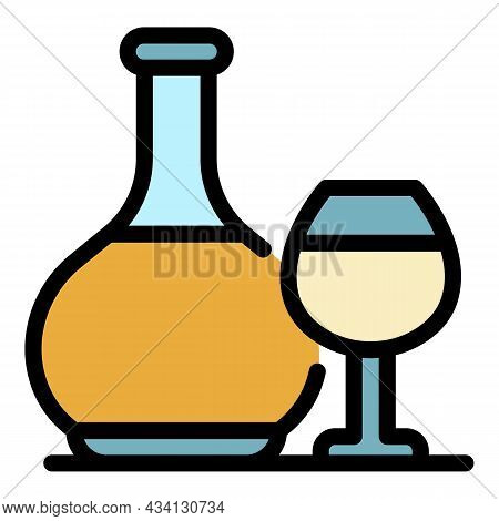 Brandy Bottle And Glass Icon. Outline Brandy Bottle And Glass Vector Icon Color Flat Isolated