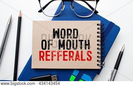 Mouth Refferals Word Written On Wood Block. Mouth Refferals Text On Table, Concept.