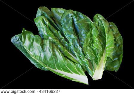 Balkan Cuisine. Blitva ( Chard Leaves ) - Popular Leafy Vegetables, Isolated On Black Background